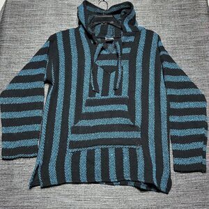 Textiles Baja Hoodie Men's M Blue Mexican Thick Knit Pullover